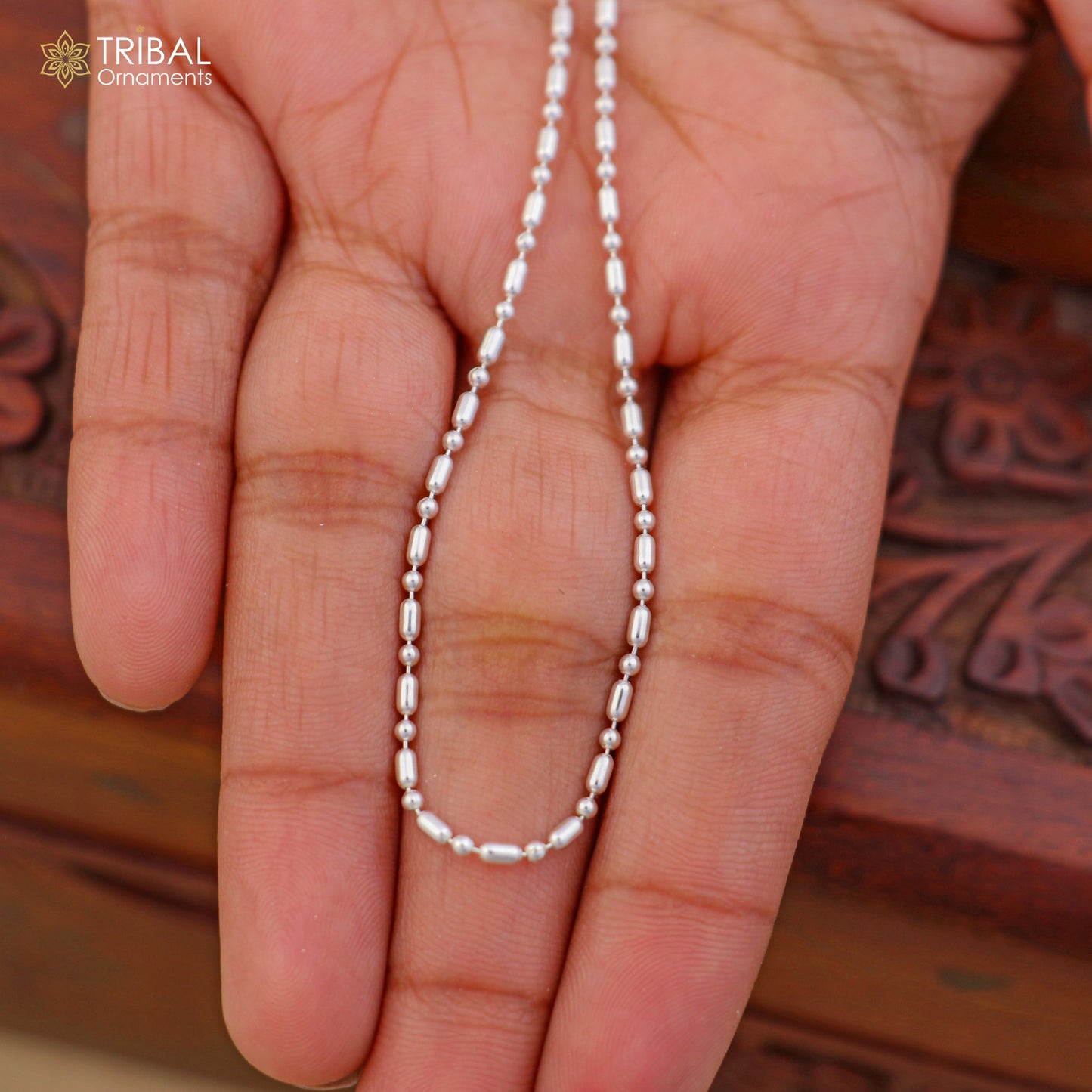 925 sterling silver ball beads style chain for unisex jewelry ch627 - TRIBAL ORNAMENTS
