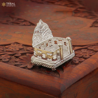 925 sterling silver God statue stand chair singhasan for temple art and puja rituals, crafted by TRIBAL ORNAMENTS.