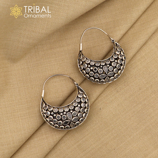 925 sterling silver vintage stylish crystal polki stone hoops earring brides belly dance jewelry s1096