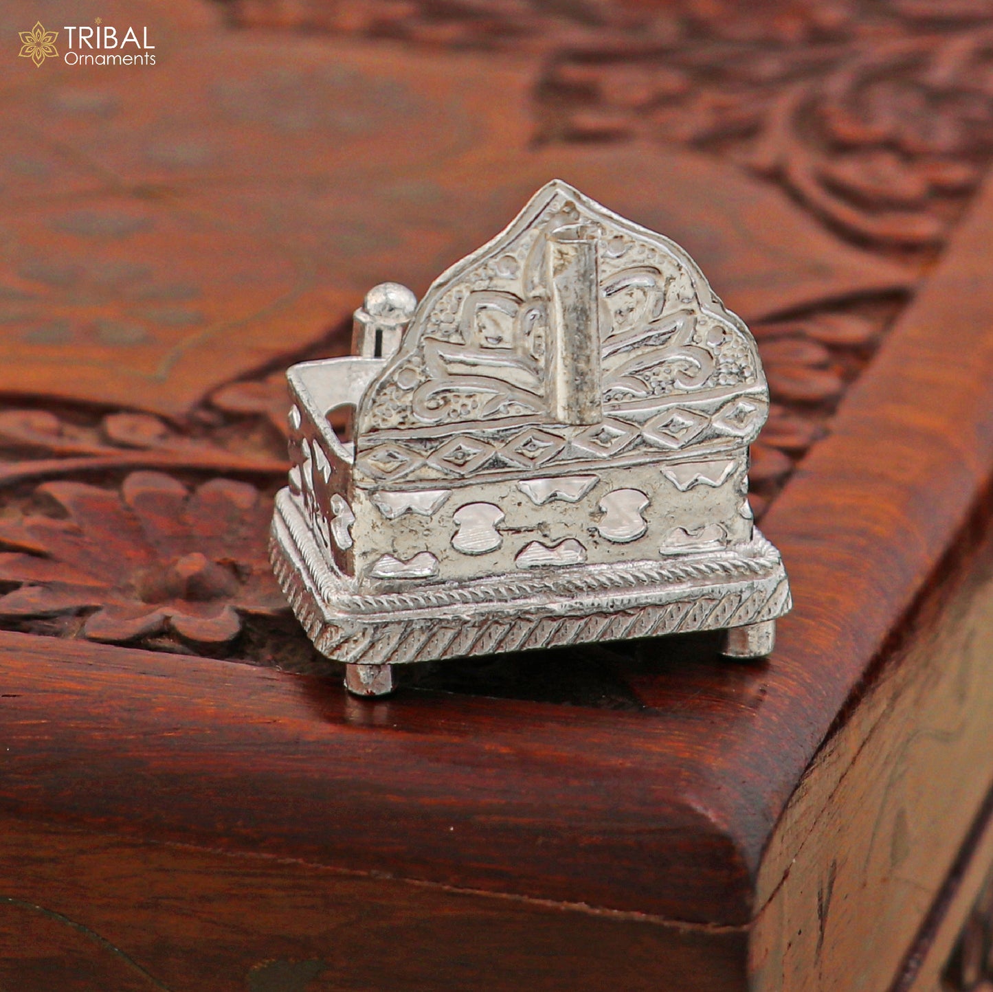 925 sterling silver God statue's stand chair singhasan, temple art puja chouki article art869 - TRIBAL ORNAMENTS