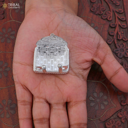 925 sterling silver God statue stand chair, temple art puja chouki, detailed tribal ornaments craftsmanship.