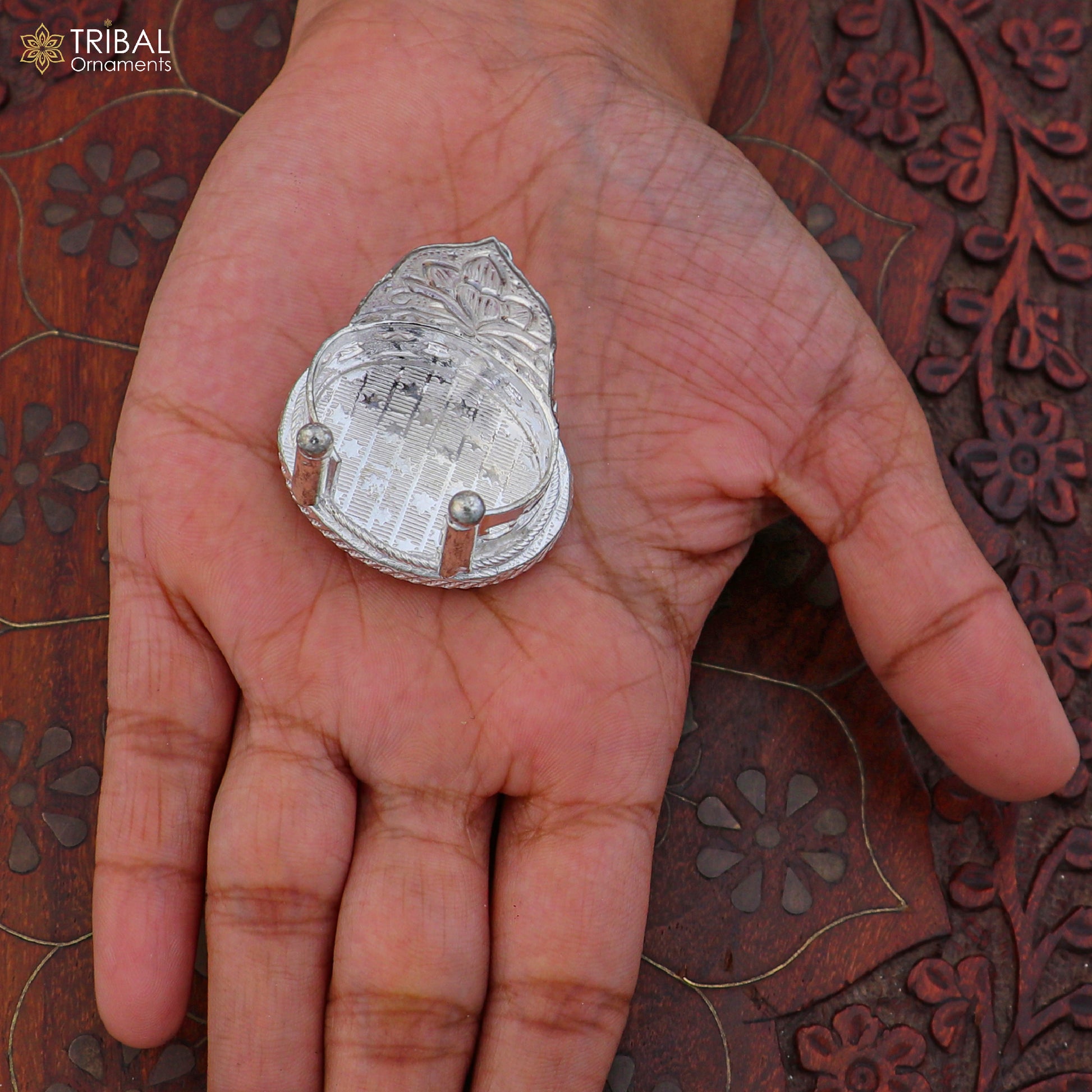 925 sterling silver God statue's stand chair singhasan, temple art puja chouki article art868 - TRIBAL ORNAMENTS