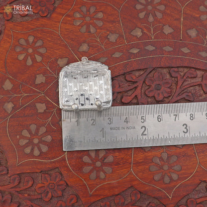 925 silver God statue stand chair for temple art, puja chouki, tribal ornaments craftsmanship on image IMG_2936