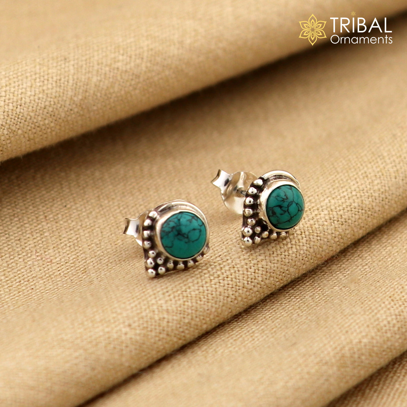 925 sterling silver gorgeous round shape blue turquoise stone stud earring best unisex jewelry s1395