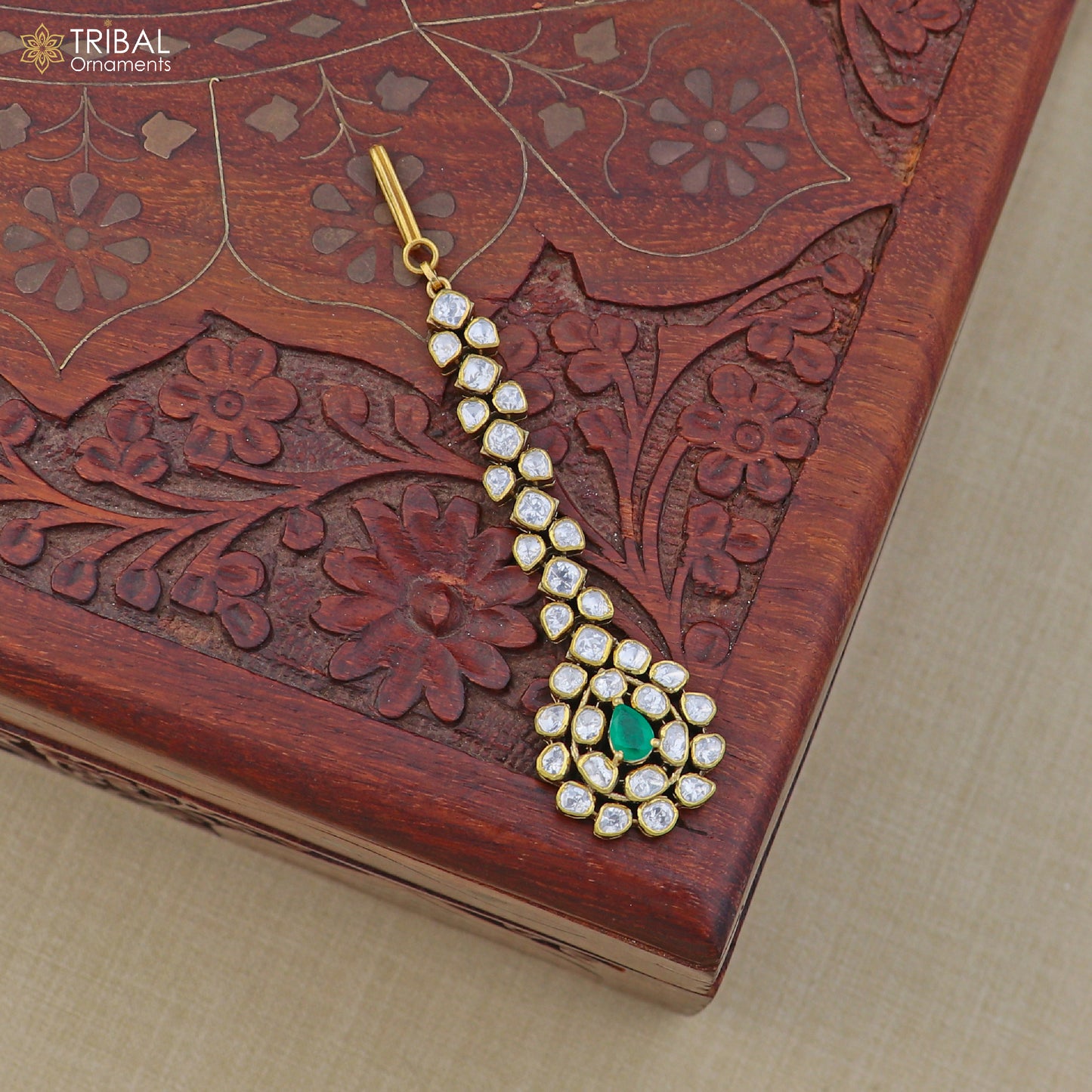 925 sterling silver kundan work mang tika, bridal wedding set charm hair jewelry mt010 - TRIBAL ORNAMENTS