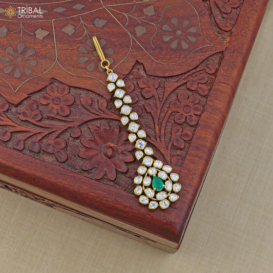 925 sterling silver kundan work mang tika, bridal wedding set charm hair jewelry mt010 - TRIBAL ORNAMENTS