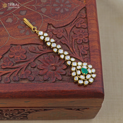 925 sterling silver kundan work mang tika, bridal wedding set charm hair jewelry mt010 - TRIBAL ORNAMENTS