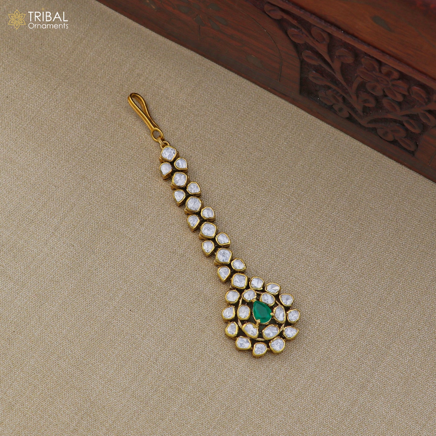 925 sterling silver kundan work mang tika, bridal wedding set charm hair jewelry mt010 - TRIBAL ORNAMENTS