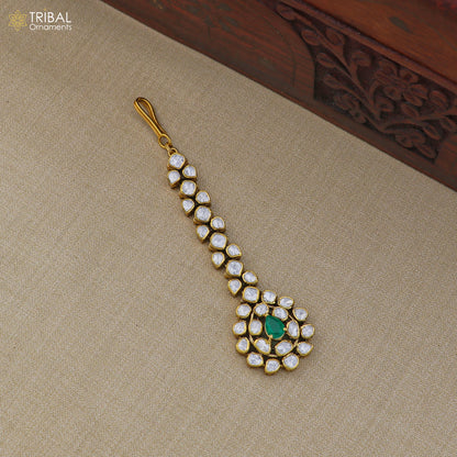 925 sterling silver kundan work mang tika, bridal wedding set charm hair jewelry mt010 - TRIBAL ORNAMENTS