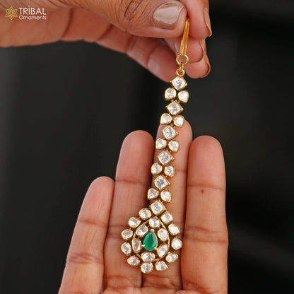 925 sterling silver kundan work mang tika, bridal wedding set charm hair jewelry mt010 - TRIBAL ORNAMENTS