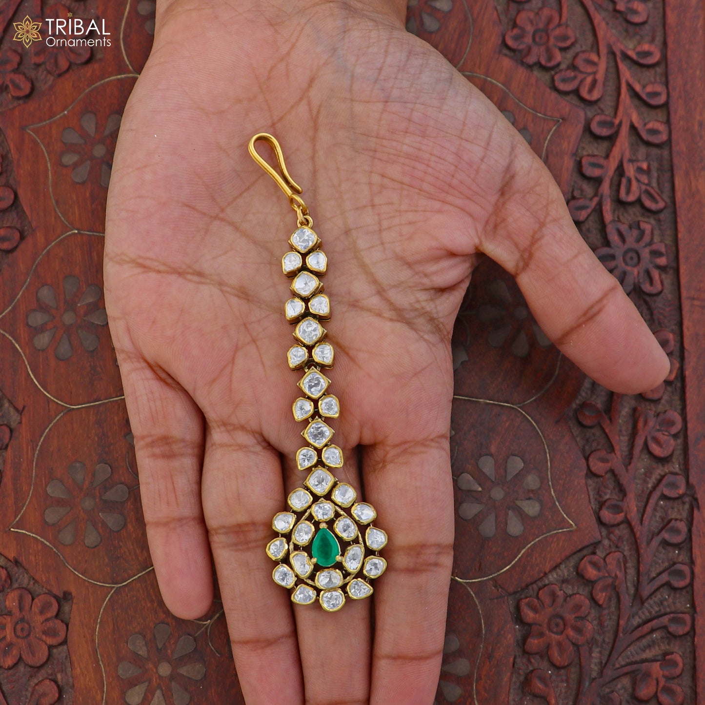 925 sterling silver kundan work mang tika, bridal wedding set charm hair jewelry mt010 - TRIBAL ORNAMENTS