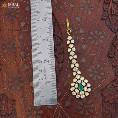 925 sterling silver kundan work mang tika, bridal wedding set charm hair jewelry mt010 - TRIBAL ORNAMENTS