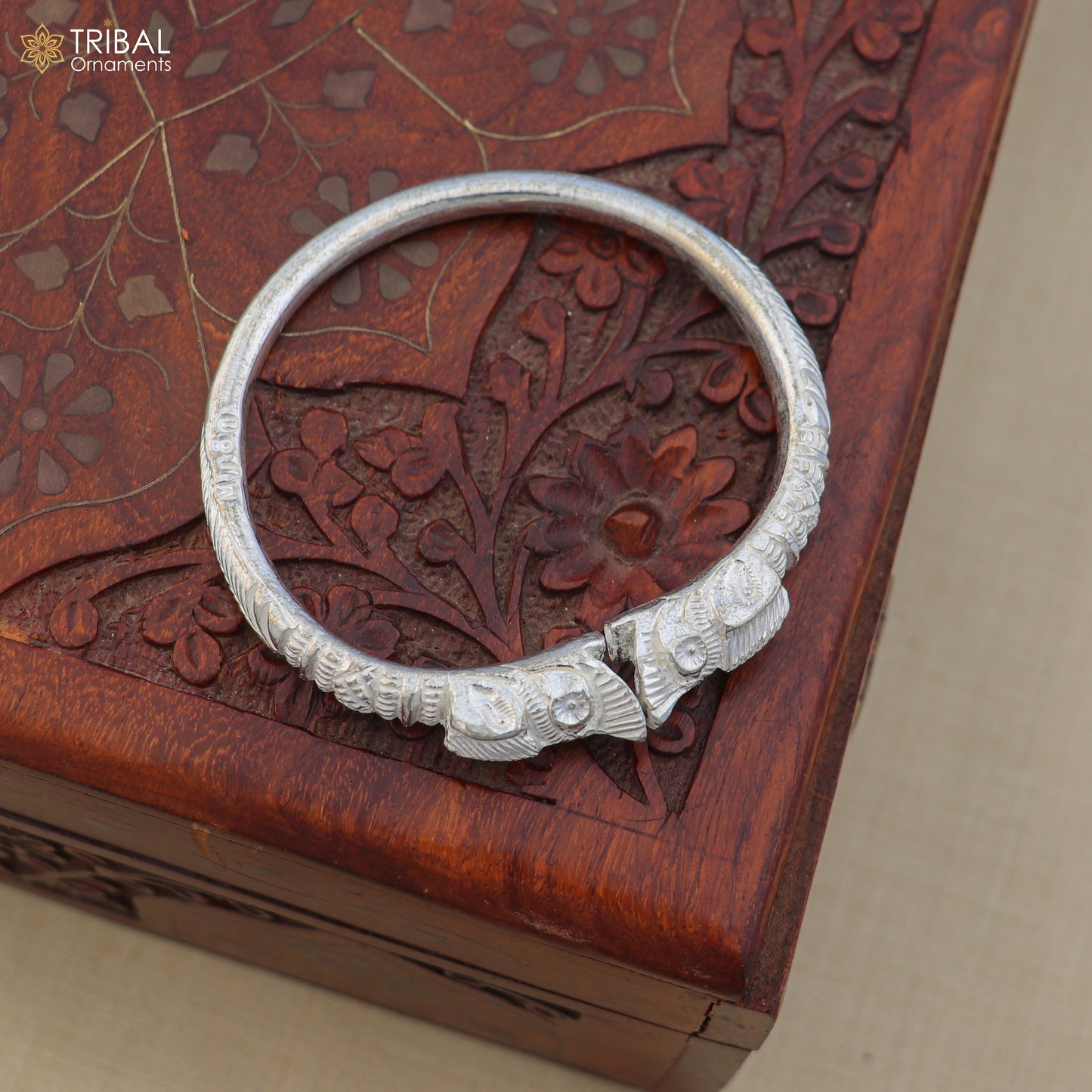 925 Sterling silver ethnic cultural crocodile face bangle kada men's  jewelry nsk967 - TRIBAL ORNAMENTS