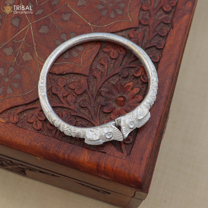 925 Sterling silver ethnic cultural crocodile face bangle kada men's  jewelry nsk967 - TRIBAL ORNAMENTS