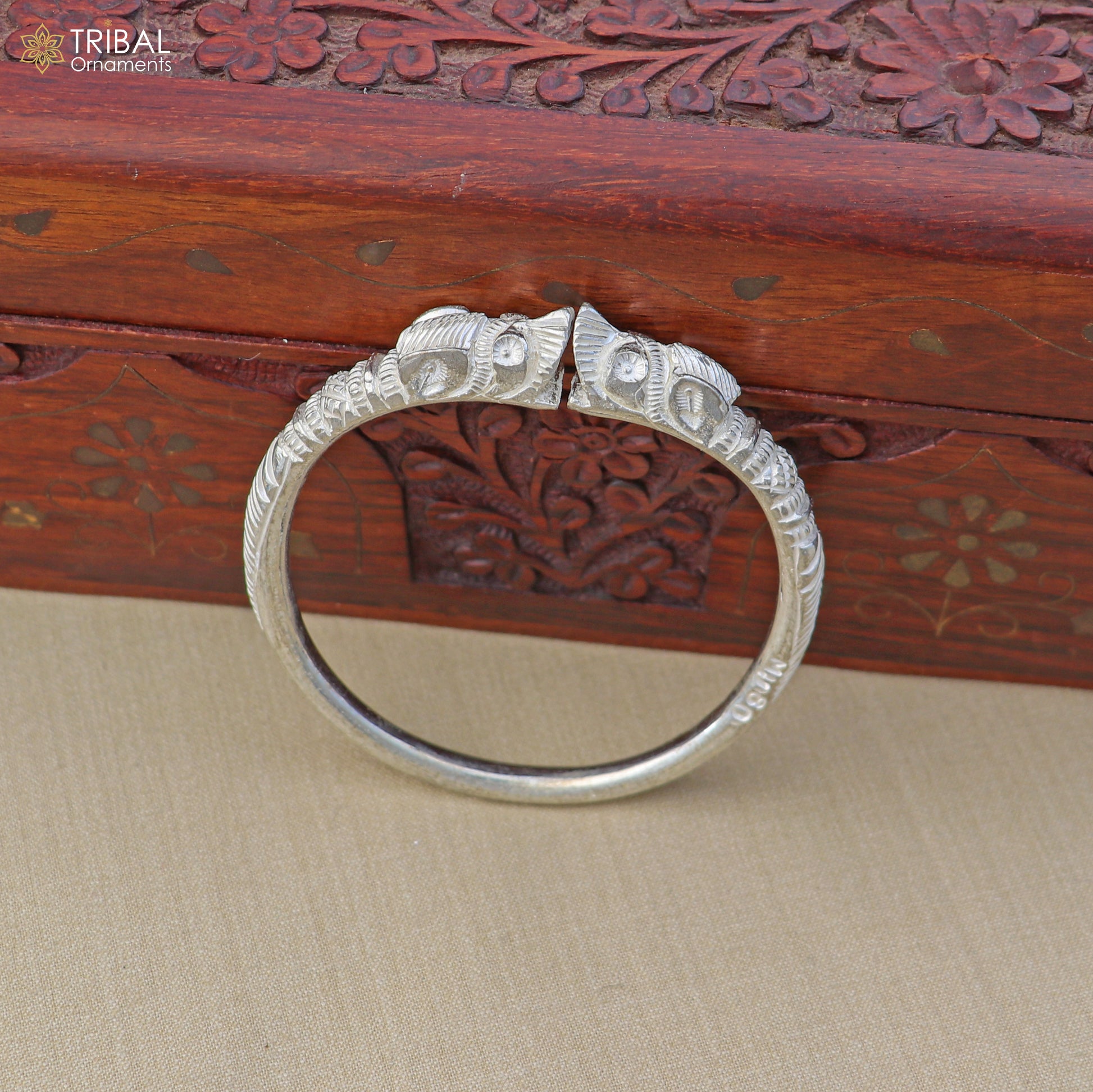 925 Sterling silver ethnic cultural crocodile face bangle kada men's  jewelry nsk967 - TRIBAL ORNAMENTS