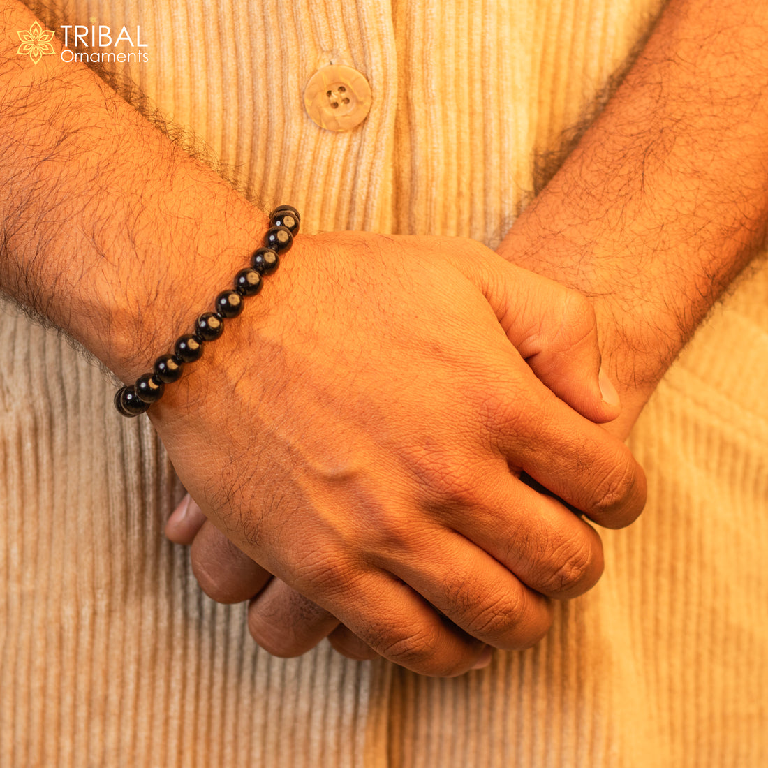 8 MM black onyx natural stone beaded handmade bracelet, customized unisex Jewelry, stnbr141 - TRIBAL ORNAMENTS