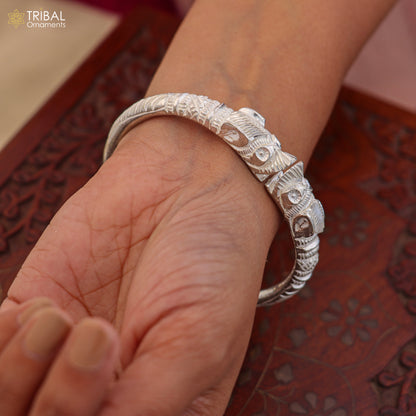 925 Sterling silver ethnic cultural crocodile face bangle kada men's  jewelry nsk967 - TRIBAL ORNAMENTS