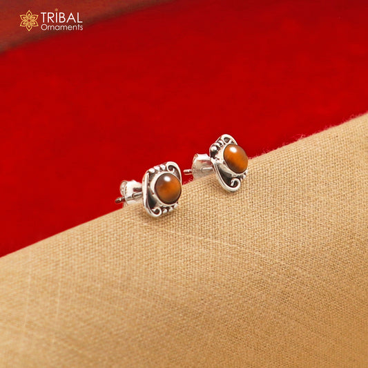 925 sterling silver gorgeous round shape tiger eye stone stud earring best unisex jewelry s1391