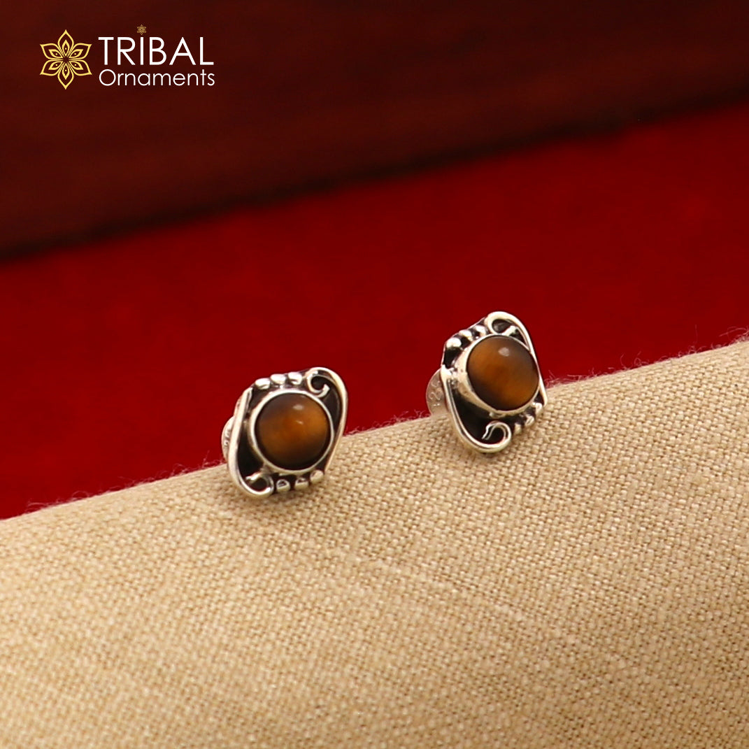 925 sterling silver gorgeous round shape tiger eye stone stud earring best unisex jewelry s1391