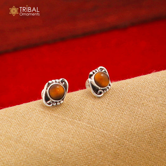 925 sterling silver gorgeous round shape tiger eye stone stud earring best unisex jewelry s1391