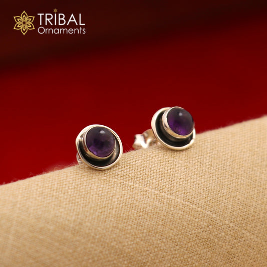 925 sterling silver gorgeous round shape purple amethyst stone stud earring best unisex jewelry s1386