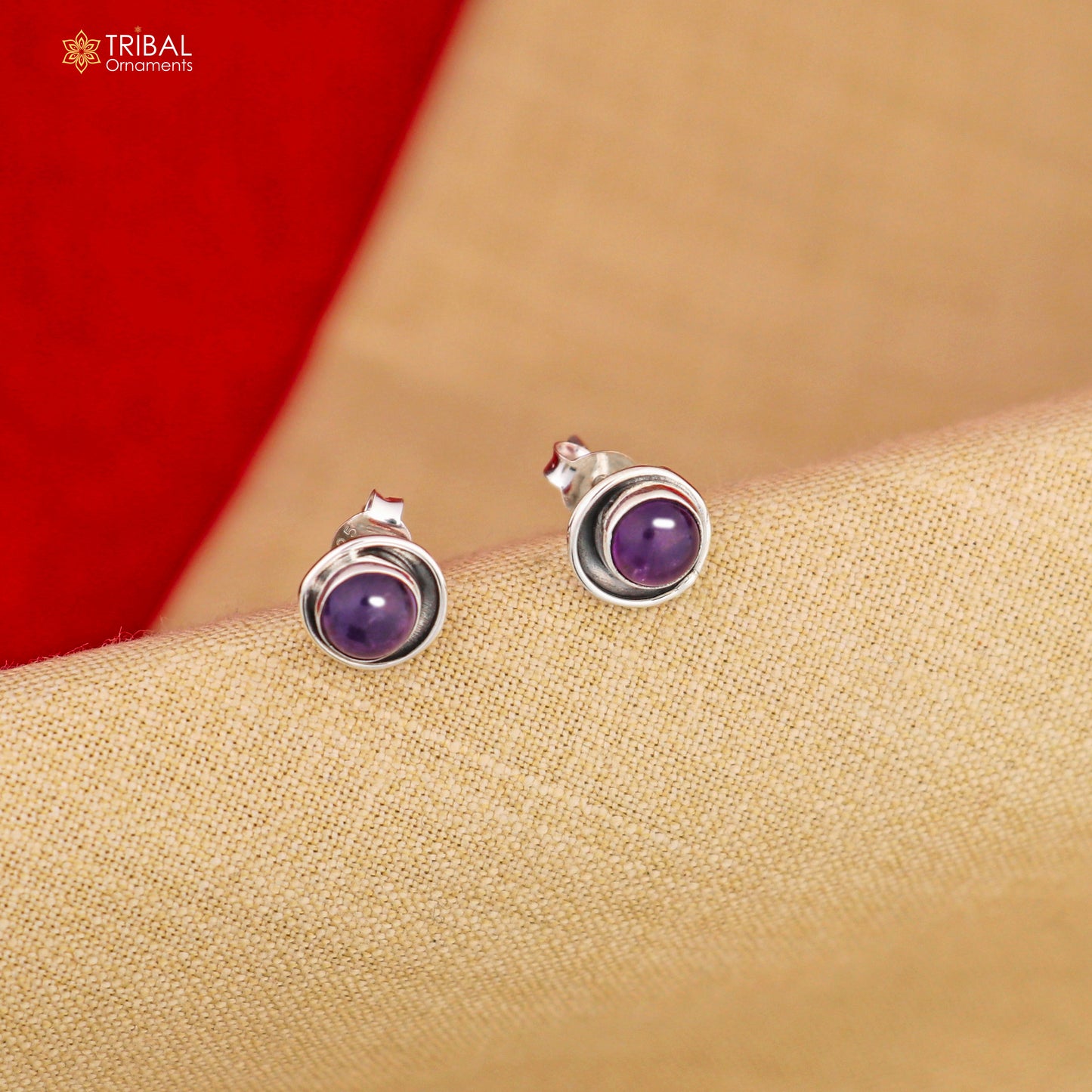 925 sterling silver gorgeous round shape purple amethyst stone stud earring best unisex jewelry s1386