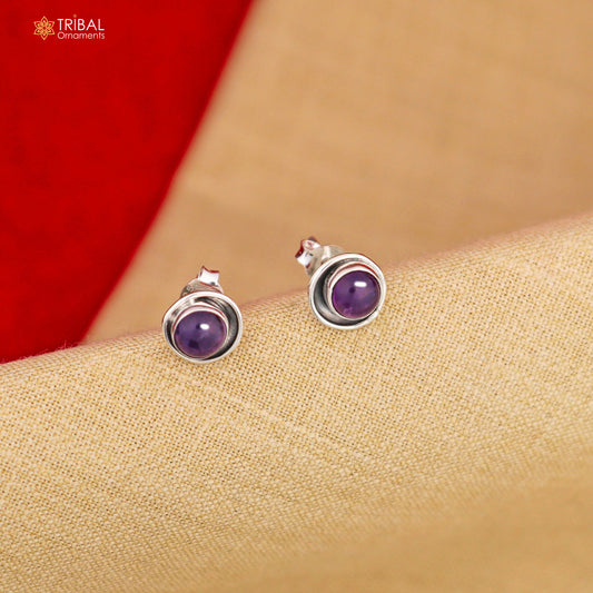 925 sterling silver gorgeous round shape purple amethyst stone stud earring best unisex jewelry s1386