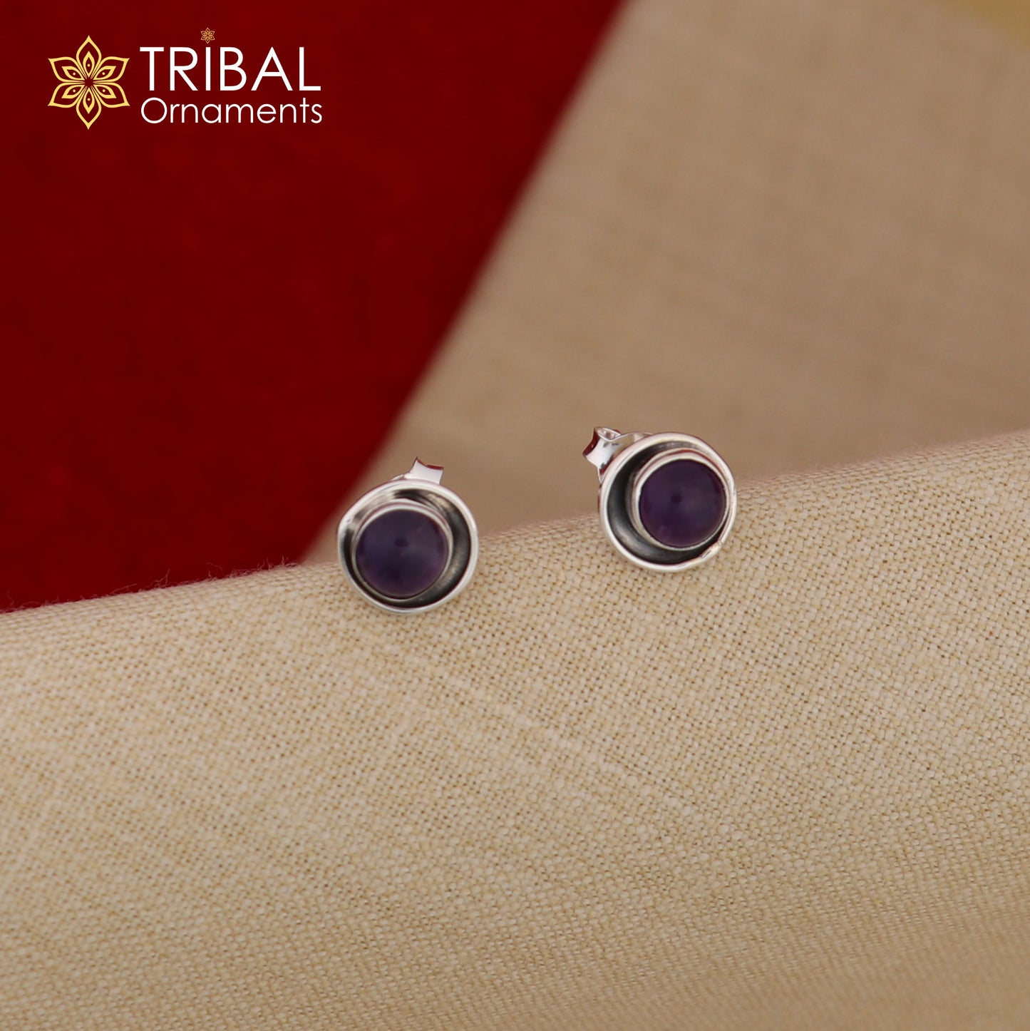 925 sterling silver gorgeous round shape purple amethyst stone stud earring best unisex jewelry s1386