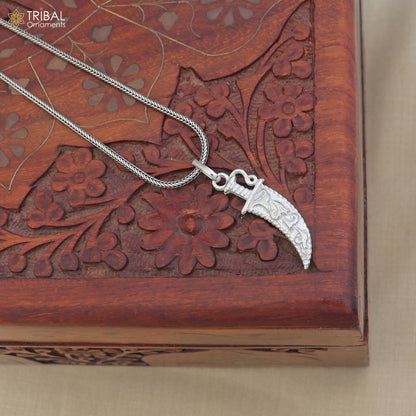 Unisex 925 sterling silver sword-shaped pendant jewelry by TRIBAL ORNAMENTS, featuring detailed dagger style design.