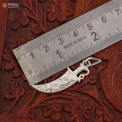 Unisex 925 sterling silver sword-shaped pendant with dagger style design, jewelry by TRIBAL ORNAMENTS.