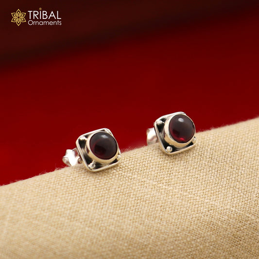 925 sterling silver gorgeous square shape red garnet stone stud earring best unisex jewelry s1389