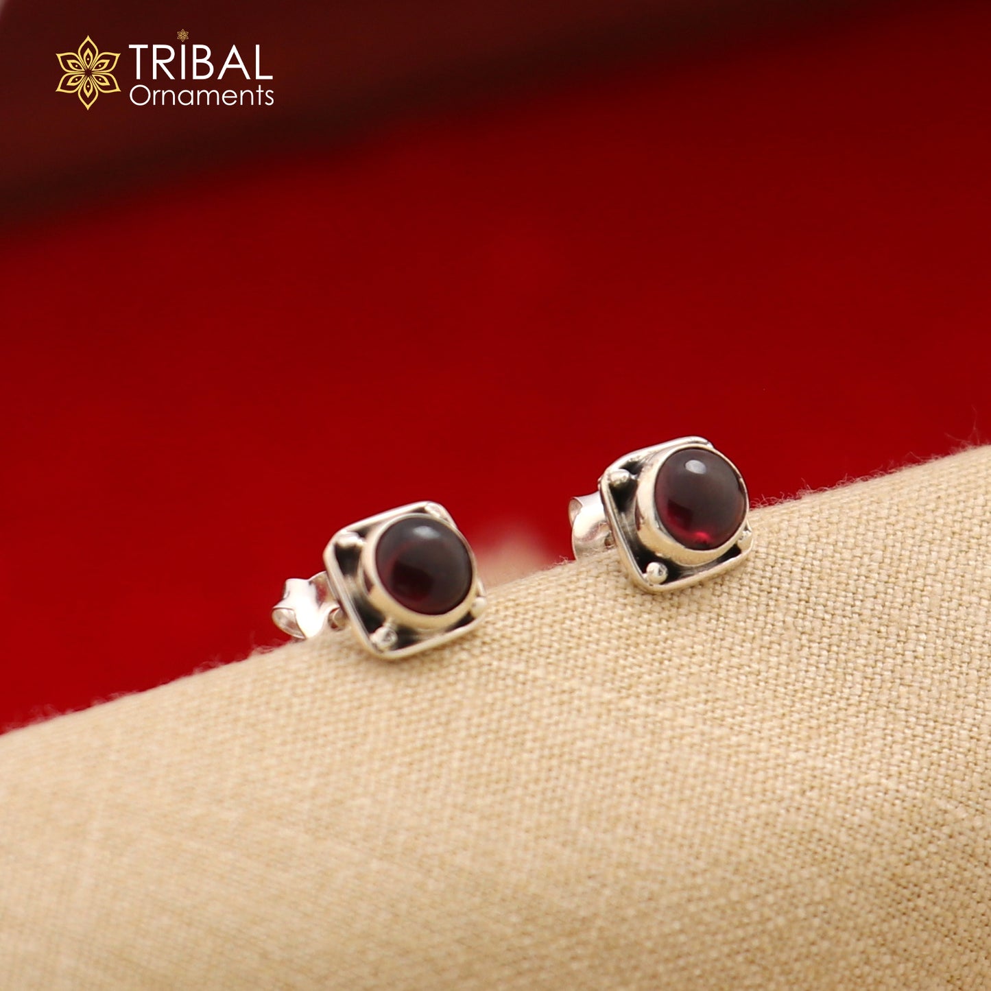 925 sterling silver gorgeous square shape red garnet stone stud earring best unisex jewelry s1389