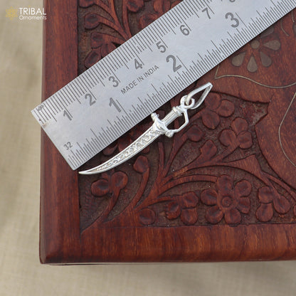 Unisex 925 sterling silver sword-shaped pendant with knife or dagger style design from TRIBAL ORNAMENTS.