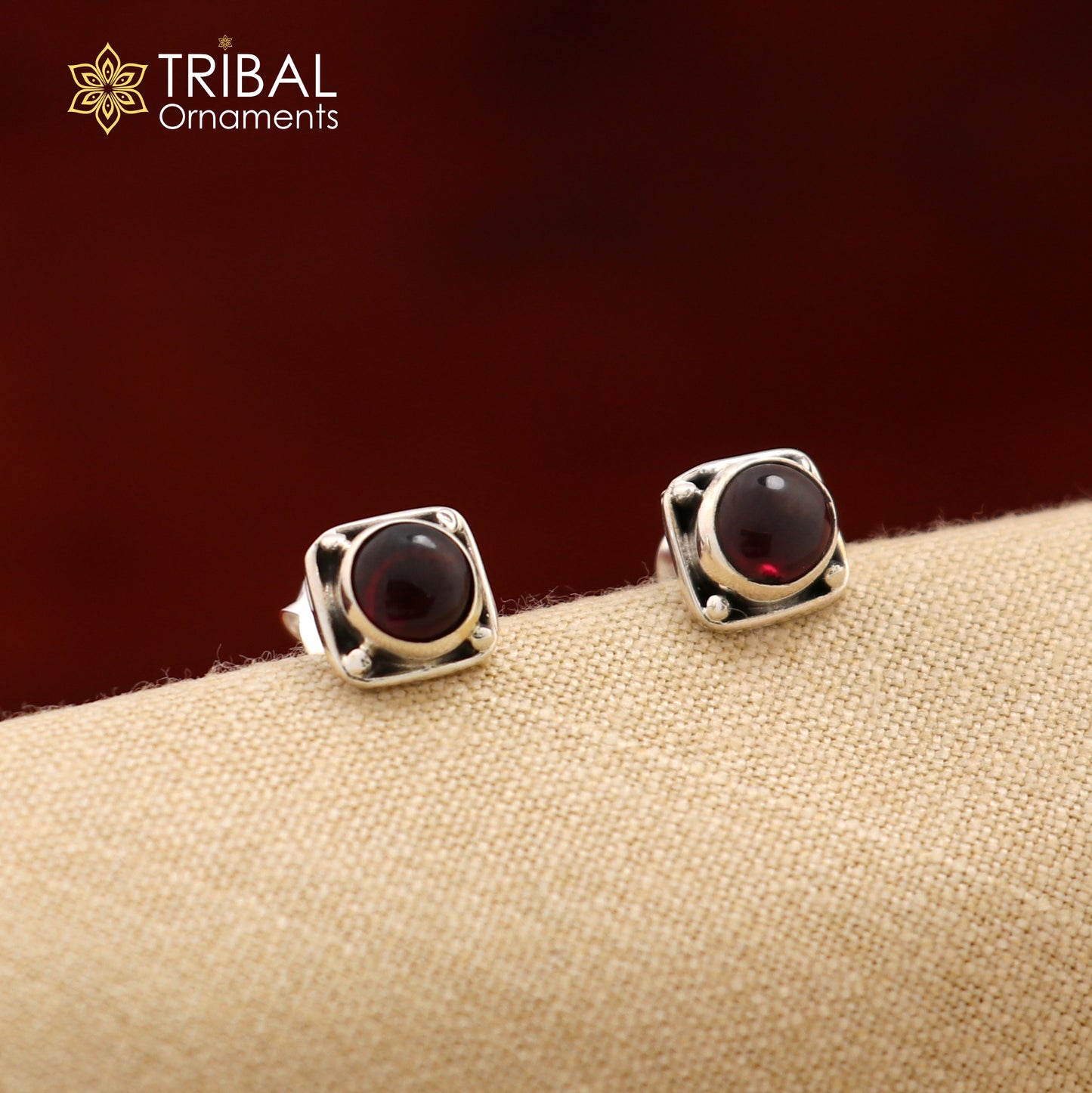 925 sterling silver gorgeous square shape red garnet stone stud earring best unisex jewelry s1389