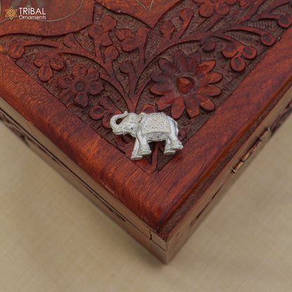 925 sterling silver elephant sculpture figurine for wealth and prosperity, detailed puja article by TRIBAL ORNAMENTS