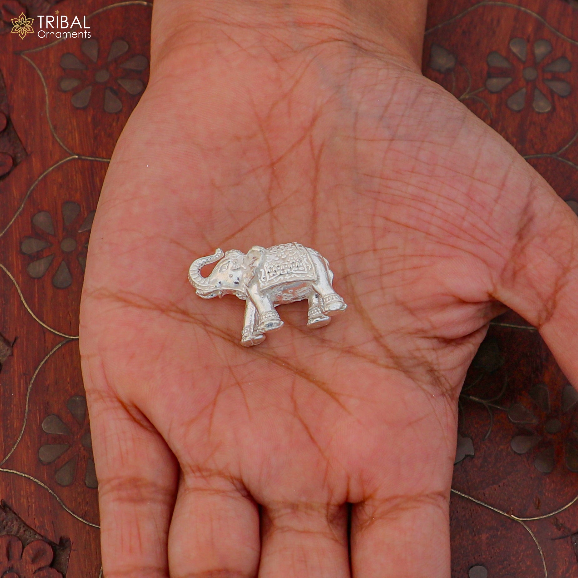 925 Sterling silver Elephant statue sculpture puja article figurine for wealth and prosperity art865 - TRIBAL ORNAMENTS