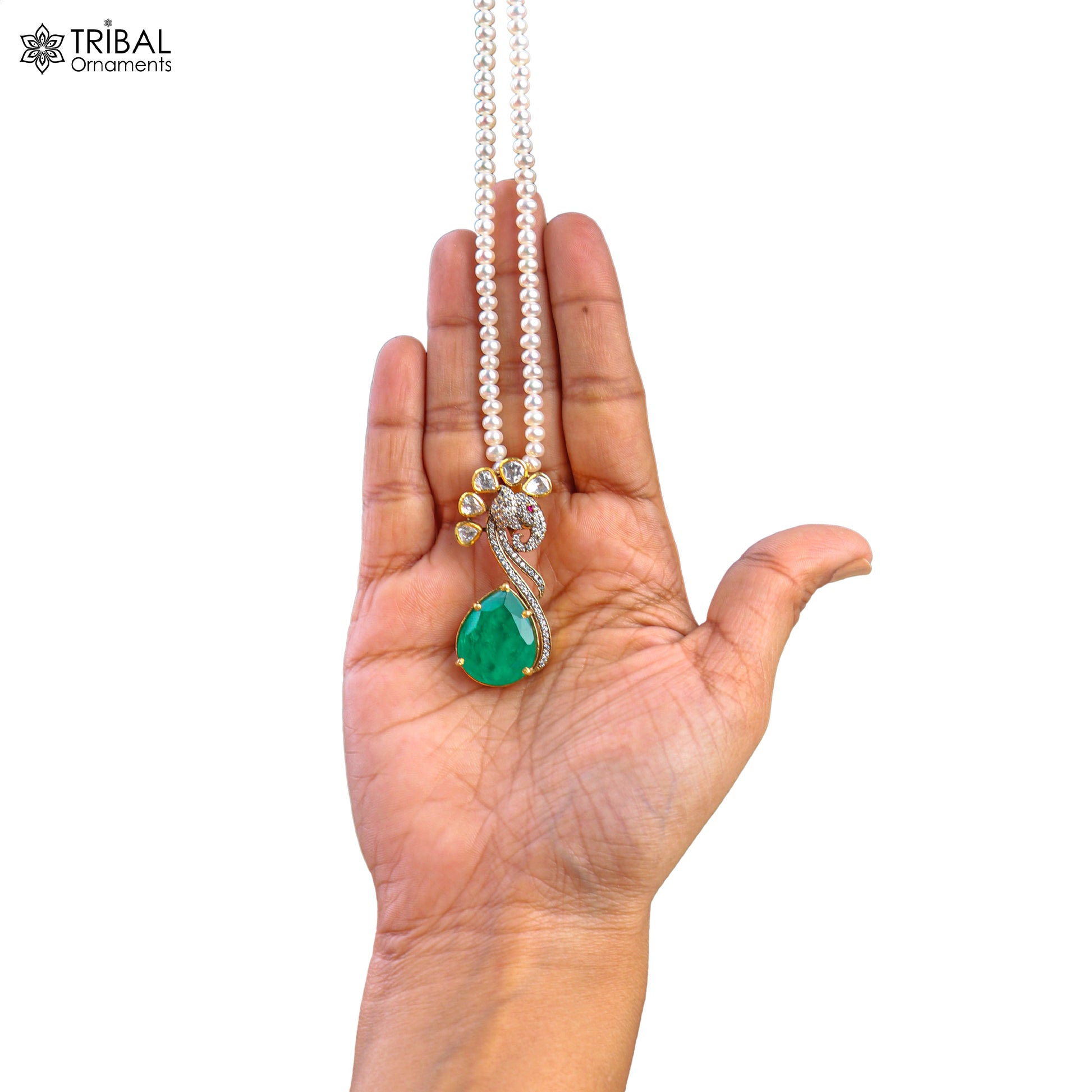 925 sterling silver kundan stone with beaded pearl mala polki charm necklace jewelry set812 - TRIBAL ORNAMENTS