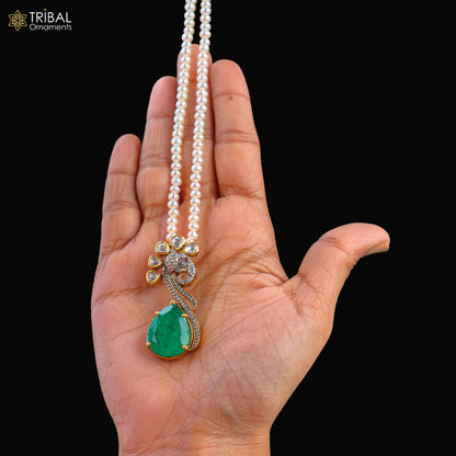 925 sterling silver kundan stone with beaded pearl mala polki charm necklace jewelry set812 - TRIBAL ORNAMENTS