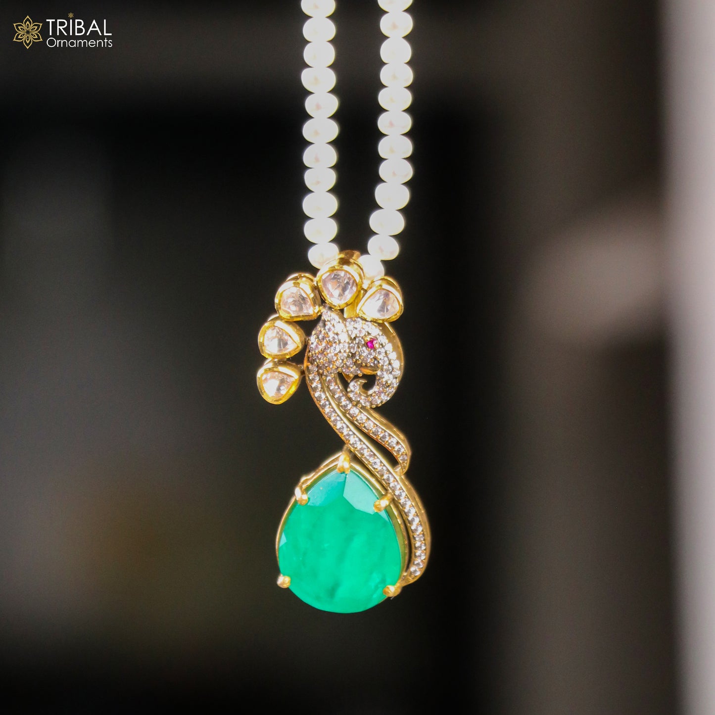 925 sterling silver kundan stone with beaded pearl mala polki charm necklace jewelry set812 - TRIBAL ORNAMENTS