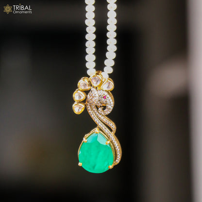 925 sterling silver kundan stone with beaded pearl mala polki charm necklace jewelry set812 - TRIBAL ORNAMENTS