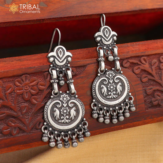 925 sterling silver peacock design stud earring chandelier light weight silver ethnic earrings drop dangle s1229