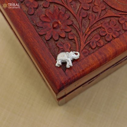 925 Sterling silver elephant sculpture figurine by TRIBAL ORNAMENTS, symbolizing wealth and prosperity, detailed puja art piece.