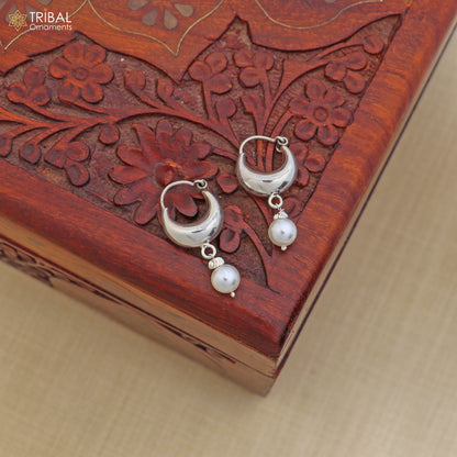 925 sterling silver plain shining hoops earrings Bali style kundal unisex jewelry er259 - TRIBAL ORNAMENTS