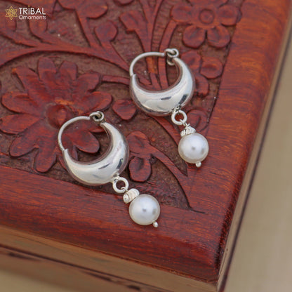 925 sterling silver plain shining hoops earrings Bali style kundal unisex jewelry er259 - TRIBAL ORNAMENTS