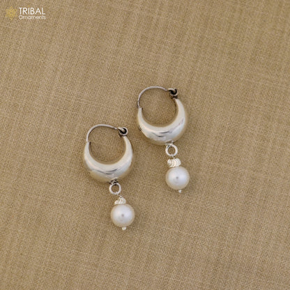 925 sterling silver plain shining hoops earrings Bali style kundal unisex jewelry er259 - TRIBAL ORNAMENTS