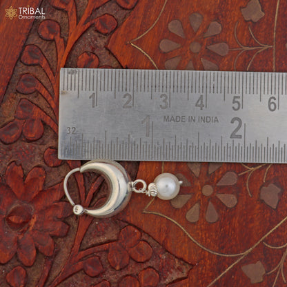 925 sterling silver plain shining hoops earrings Bali style kundal unisex jewelry er259 - TRIBAL ORNAMENTS