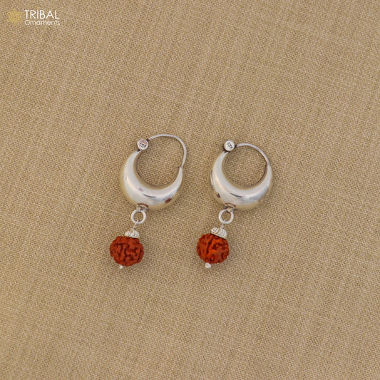 925 sterling silver plain shining hoops earrings Bali style kundal unisex jewelry er260 - TRIBAL ORNAMENTS