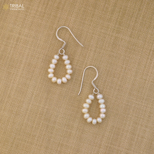 925 sterling silver pearl drop dangle earrings jewelry er261 - TRIBAL ORNAMENTS