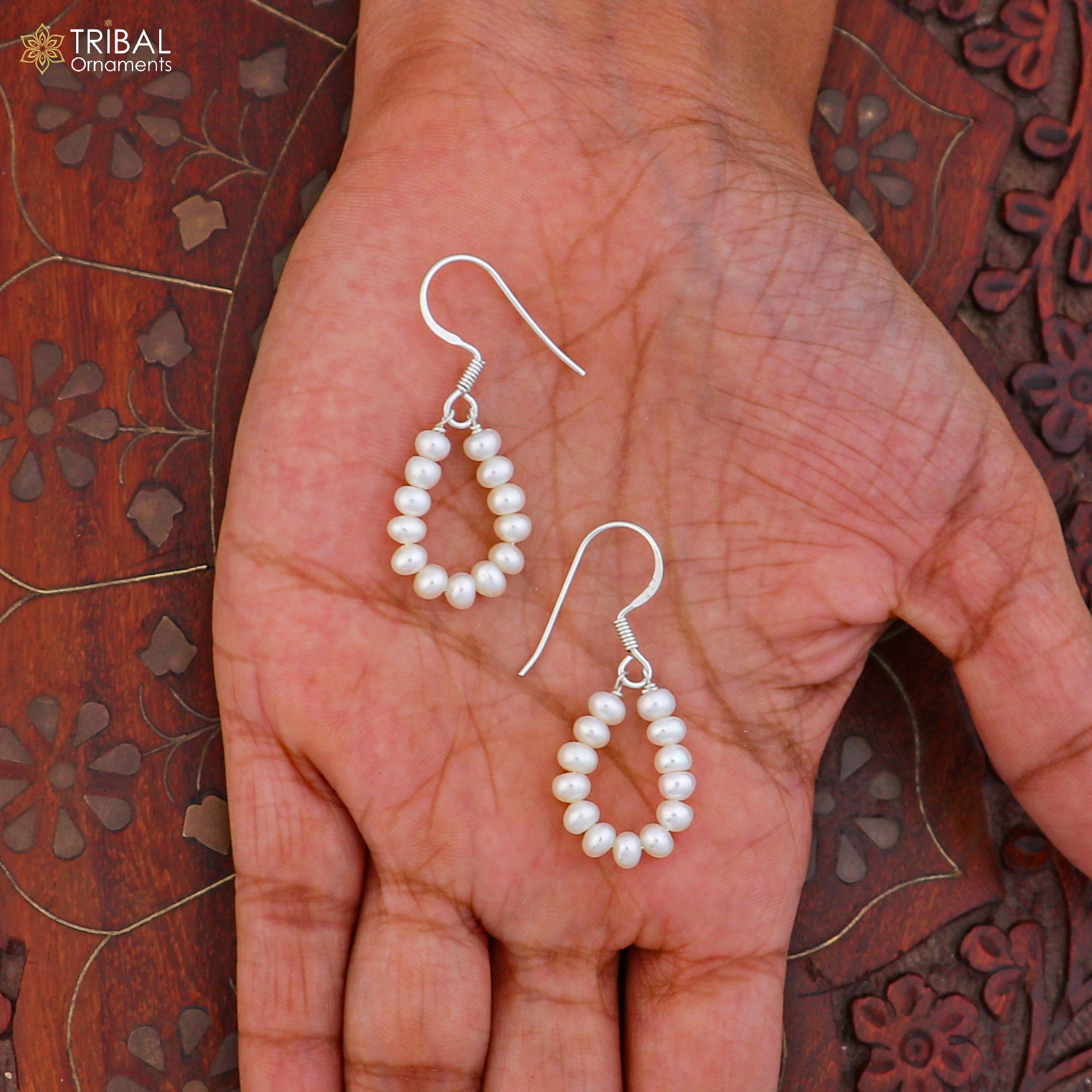 925 sterling silver pearl drop dangle earrings jewelry er261 - TRIBAL ORNAMENTS