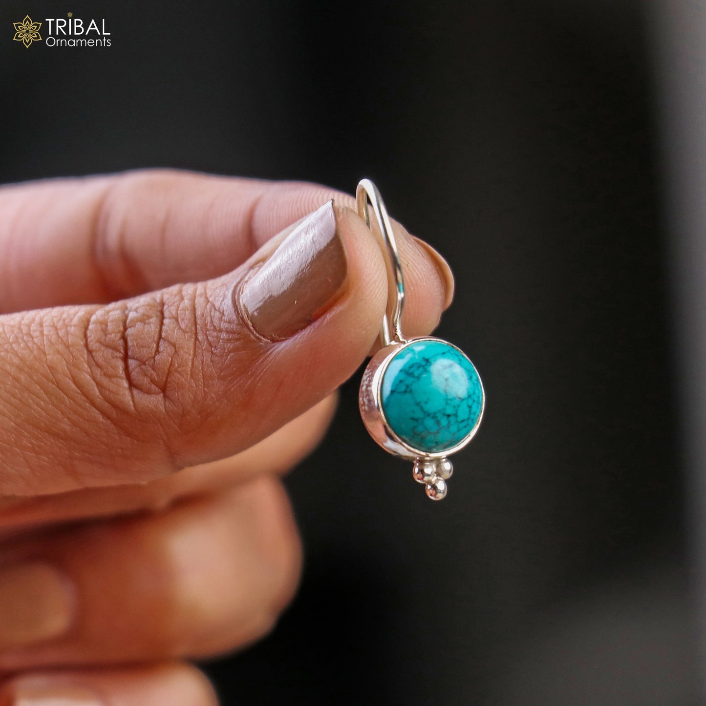 925 sterling silver round shape turquoise stone drop dangle earrings jewelry er266 - TRIBAL ORNAMENTS